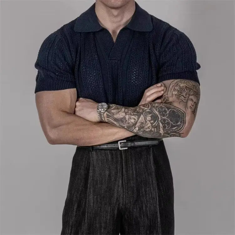 InMyEndz Elite “Strati Polo” Hollow‑Weave Short‑Sleeve Mesh Shirt