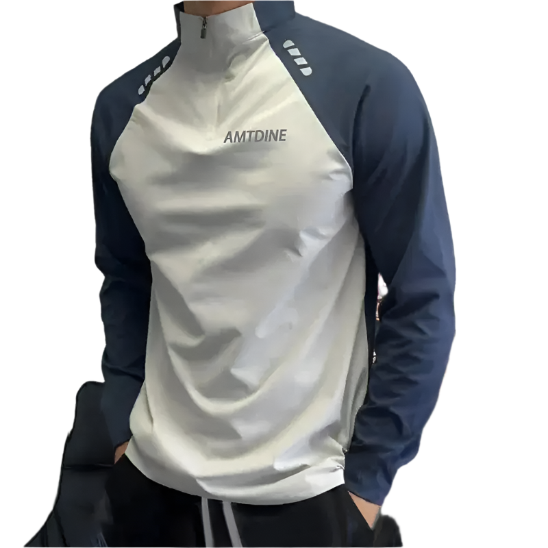 Patchwork Mock Neck Men’s Casual Long Sleeve Tee