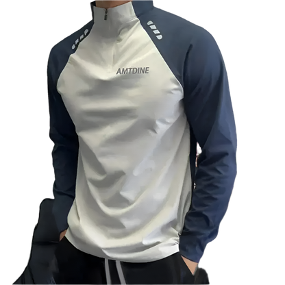 Patchwork Mock Neck Men’s Casual Long Sleeve Tee