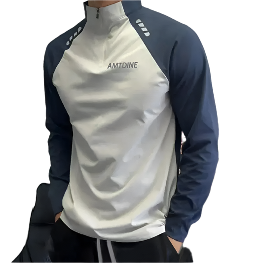 Patchwork Mock Neck Men’s Casual Long Sleeve Tee