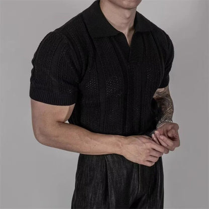 InMyEndz Elite “Strati Polo” Hollow‑Weave Short‑Sleeve Mesh Shirt