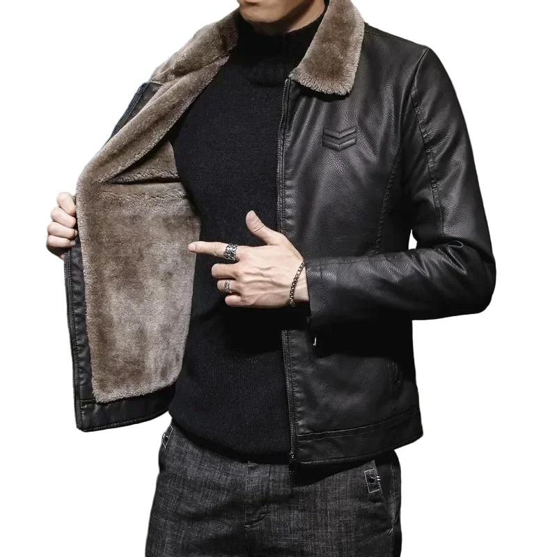 Vintage Brown Leather Jacket Men's Winter Faux Fur Collar Windproof Warm Coat Men's Luxury Clothing Brand chaqueta cuero hombre