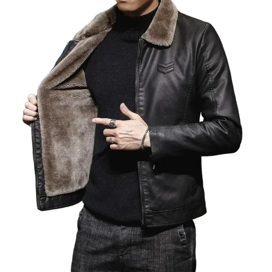 Vintage Brown Leather Jacket Men's Winter Faux Fur Collar Windproof Warm Coat Men's Luxury Clothing Brand chaqueta cuero hombre