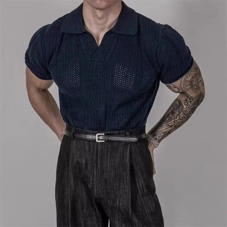 InMyEndz Elite “Strati Polo” Hollow‑Weave Short‑Sleeve Mesh Shirt