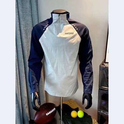 Patchwork Mock Neck Men’s Casual Long Sleeve Tee