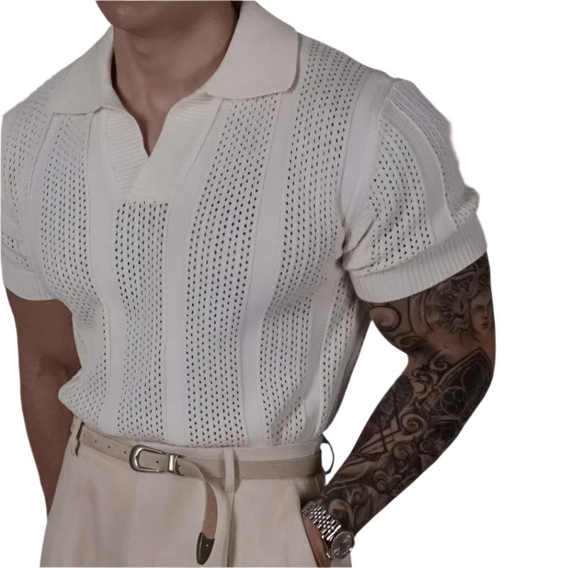 InMyEndz Elite “Strati Polo” Hollow‑Weave Short‑Sleeve Mesh Shirt