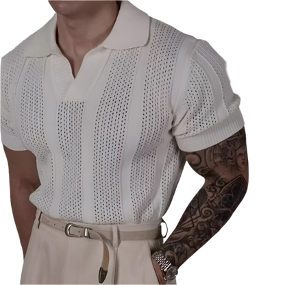 InMyEndz Elite “Strati Polo” Hollow‑Weave Short‑Sleeve Mesh Shirt