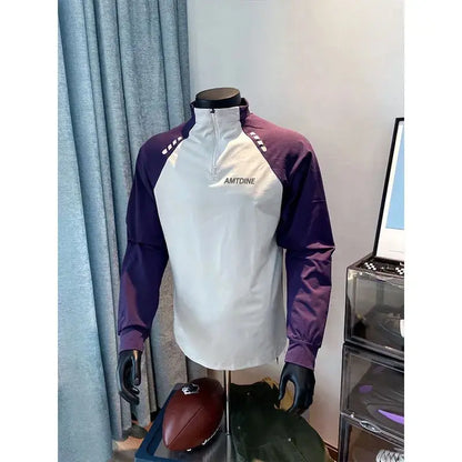 Patchwork Mock Neck Men’s Casual Long Sleeve Tee